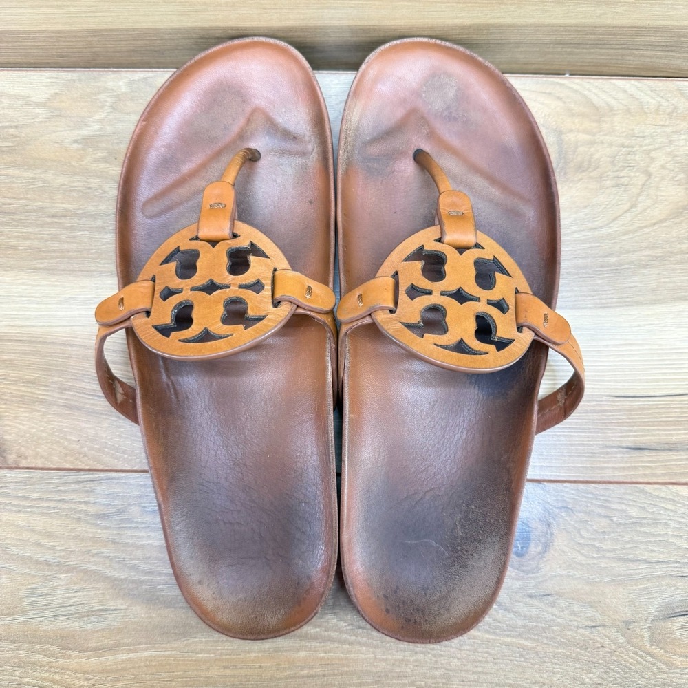 Tory Burch Cloud Miller Tan Sandals Womens 10 Vacation Resort Walking Thong - Picture 8 of 10